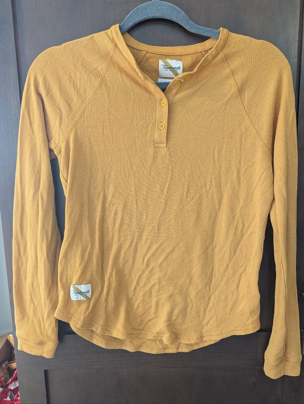 Tracksmith Fells Henley Long Sleeve Running Top - Maple (Mustard Yellow) - Sz S